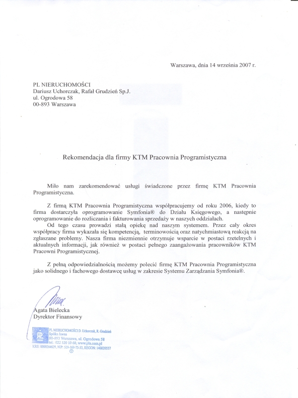 uzyskane referencje na nasze us�ugi do program�w Symfonia